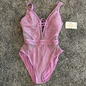 BECCA Purple Mesh One Piece Swimsuit